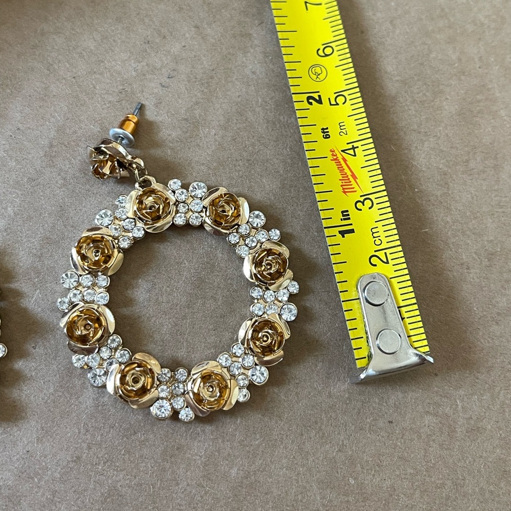 Gold Rose Rhinestone Hoops - Picture 4 of 6